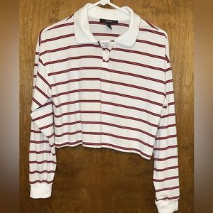 White Long Sleeve Collar Striped Shirt